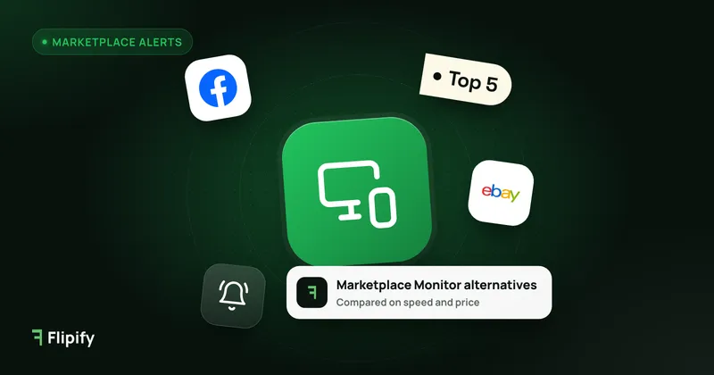 Monitor and phone icon with Facebook Marketplace and eBay logos for Marketplace Monitor alternatives