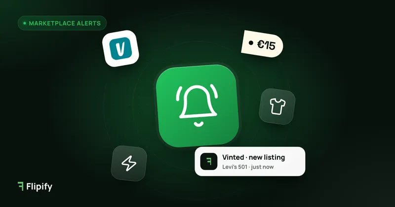 Notification bell with Vinted logo and shirt icon for the best Vinted alerts apps