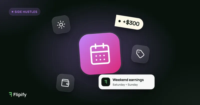 Weekend calendar with price tag and wallet icons for side hustles