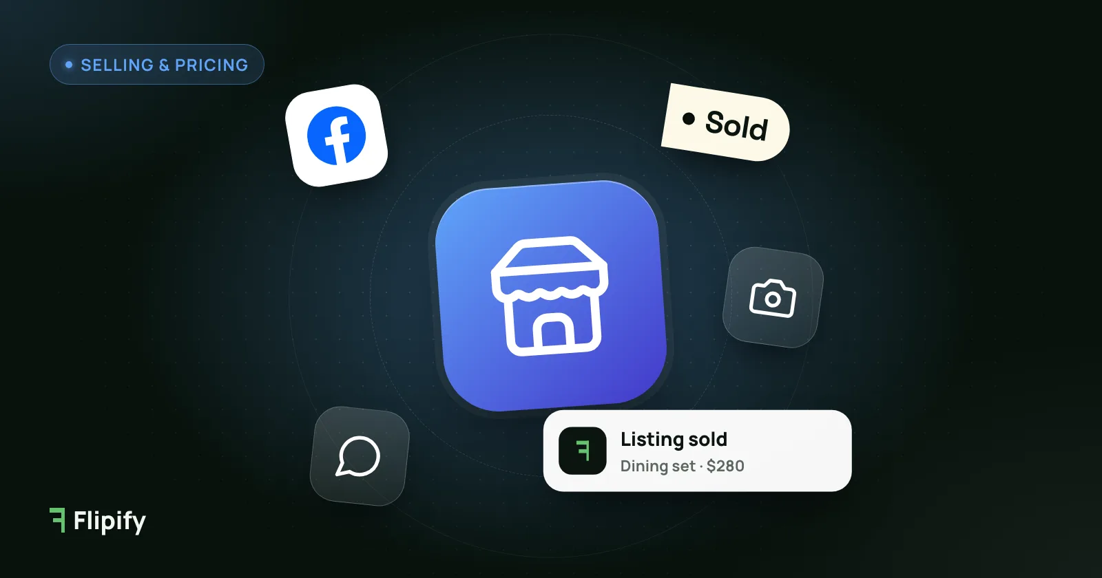 Storefront with Facebook Marketplace logo and camera icon for a sellers guide