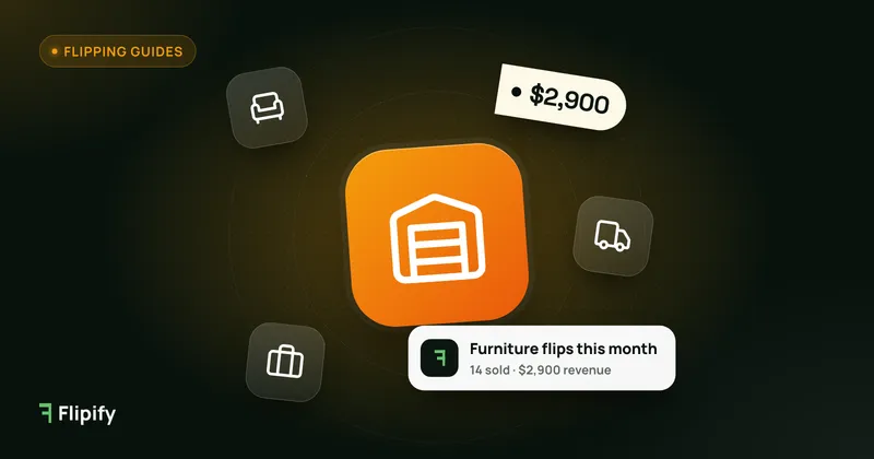 Workshop, armchair and truck icons for starting a furniture flipping business