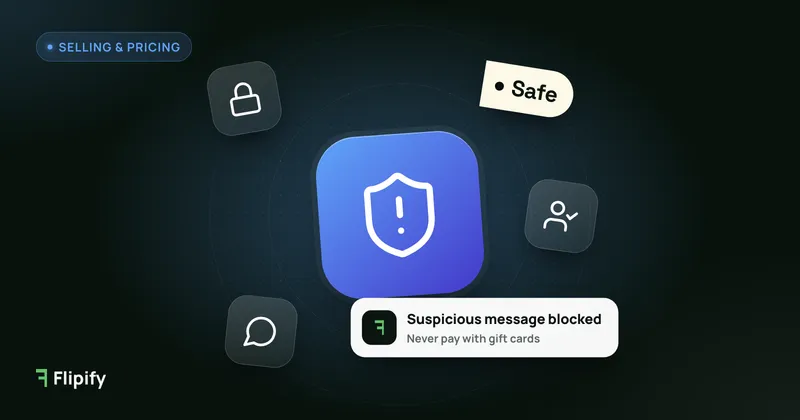 Shield warning icon with lock and verified user icons for avoiding online scams