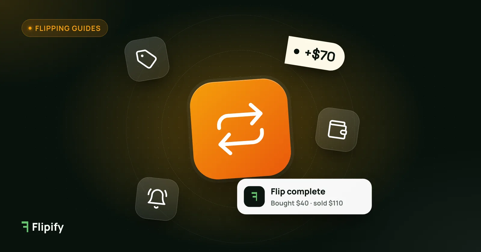 Flip arrows with price tag and wallet icons for making extra money flipping items