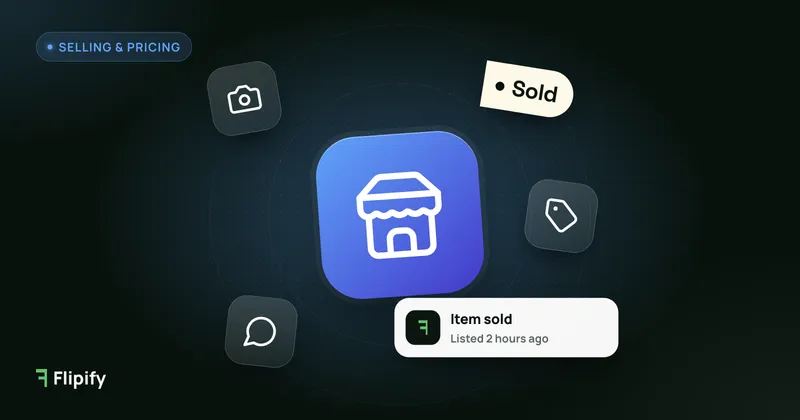 Storefront with camera, tag and chat icons for selling on online marketplaces
