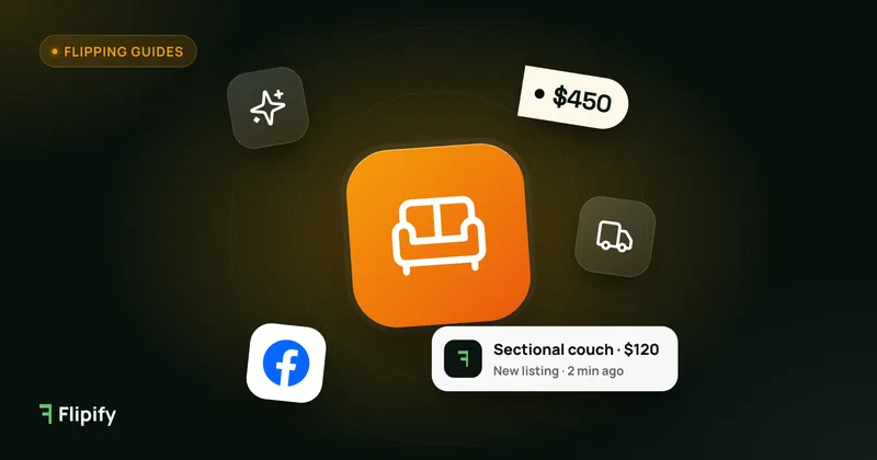 Couch icon with a $120 listing alert and a $450 resale price tag