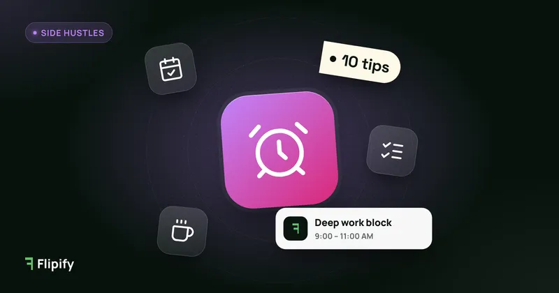 Alarm clock with calendar and checklist icons for entrepreneur time management
