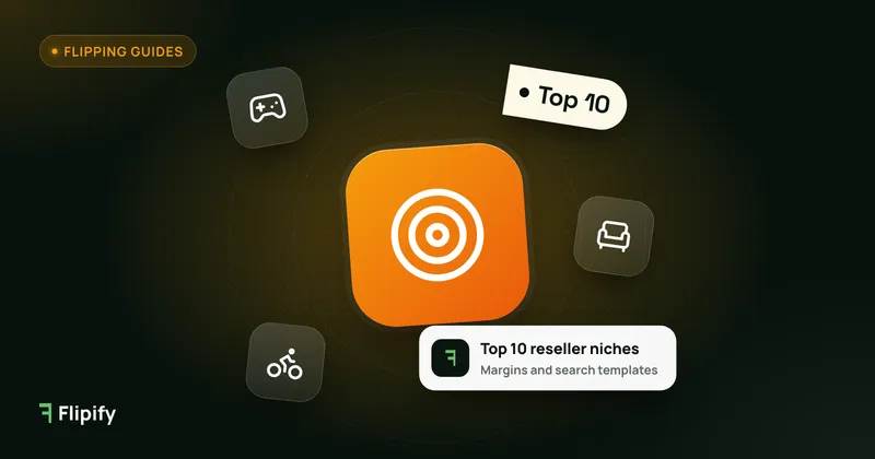 Target icon with game console, furniture and bike icons for profitable reselling niches