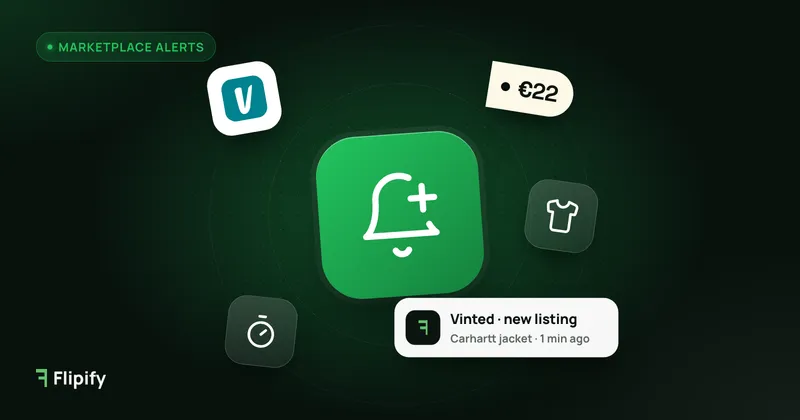 Notification bell with Vinted logo for instant new listing notifications