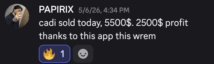 PAPIRIX: cadi sold today, 5500$. 2500$ profit thanks to this app this wrem